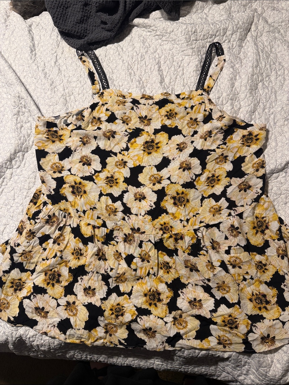 Maurices Black Tank with Yellow & Cream Floral Print